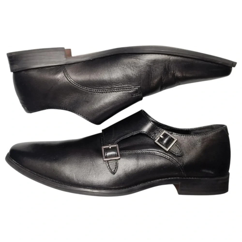 RedTape Oxford Dress Shoes Mens US 9 Black Leather Twin Monk Strap Cuban Heel